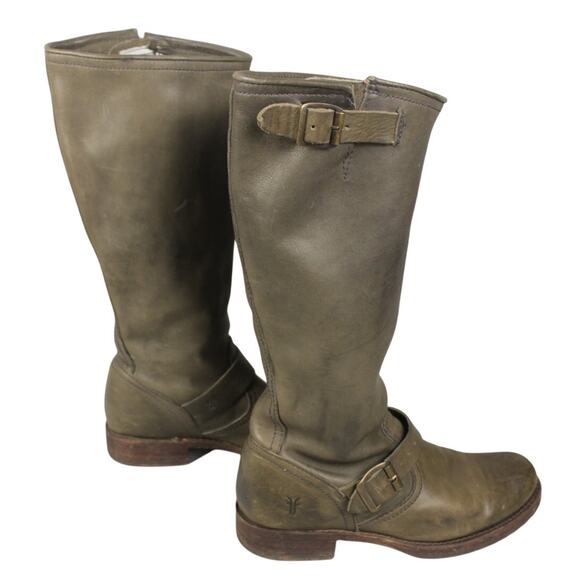 Frye Veronica Slouch Boots Sage Green Womens 8 Knee High Moto Buckle Y2K - Picture 2 of 12